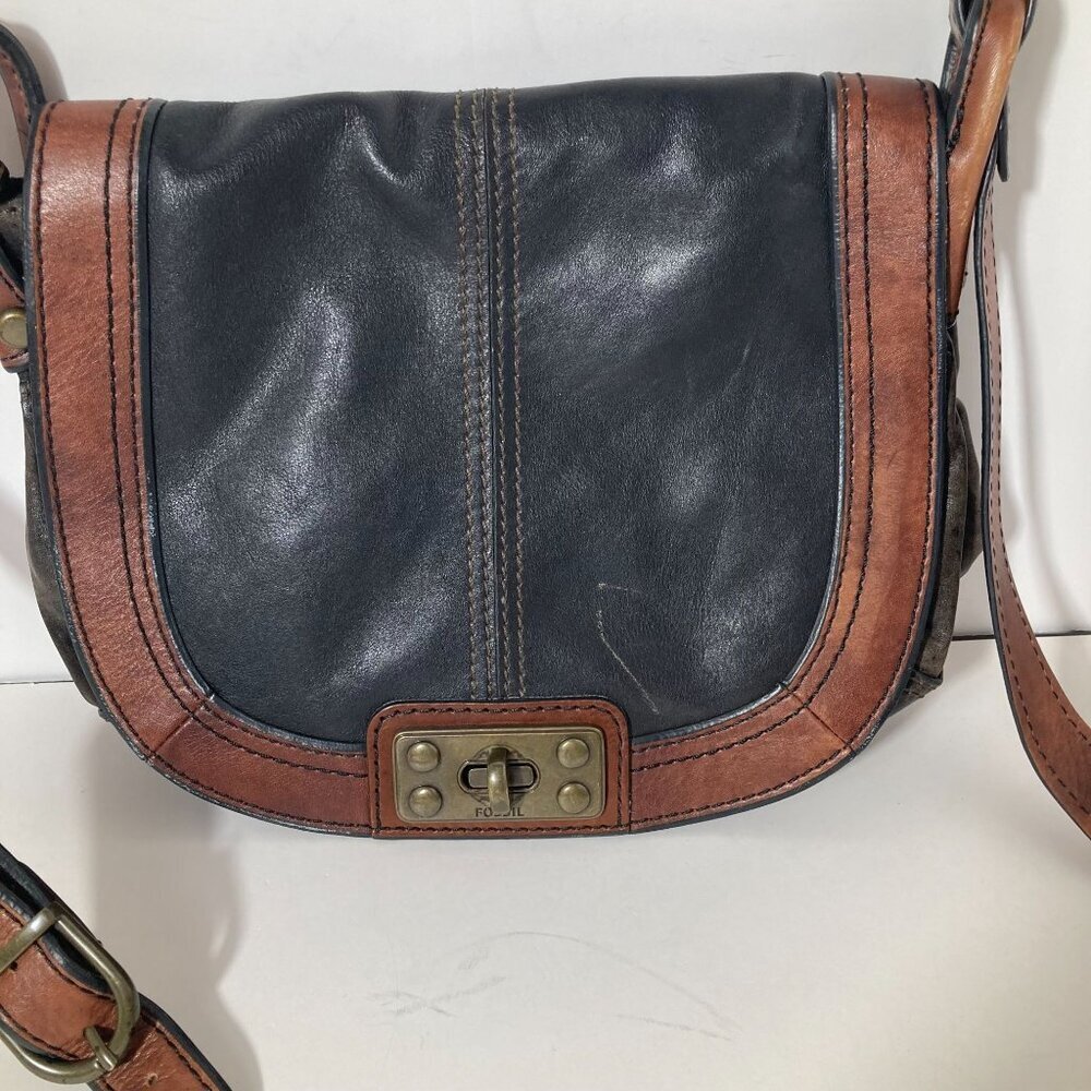 Womens Fossil‎ Long Live Vintage 1954 Black Leather Shoulder Bag 9 x 10"